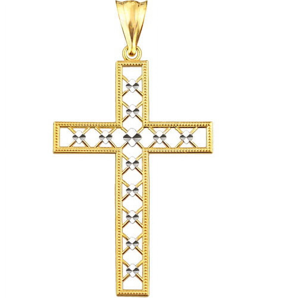 US GOLD Handcrafted 10kt Gold Diamond-Cut Lattice Cross Charm Pendant