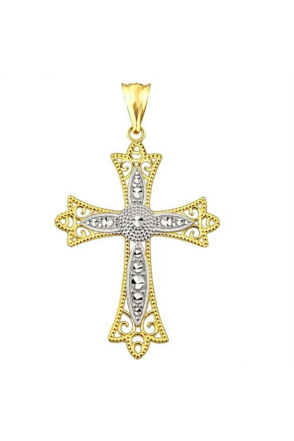 US GOLD Handcrafted 10kt Gold Filigree Cross Charm Pendant