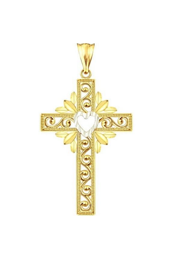 US GOLD Handcrafted 10kt Gold Heart Design Cross Charm Pendant