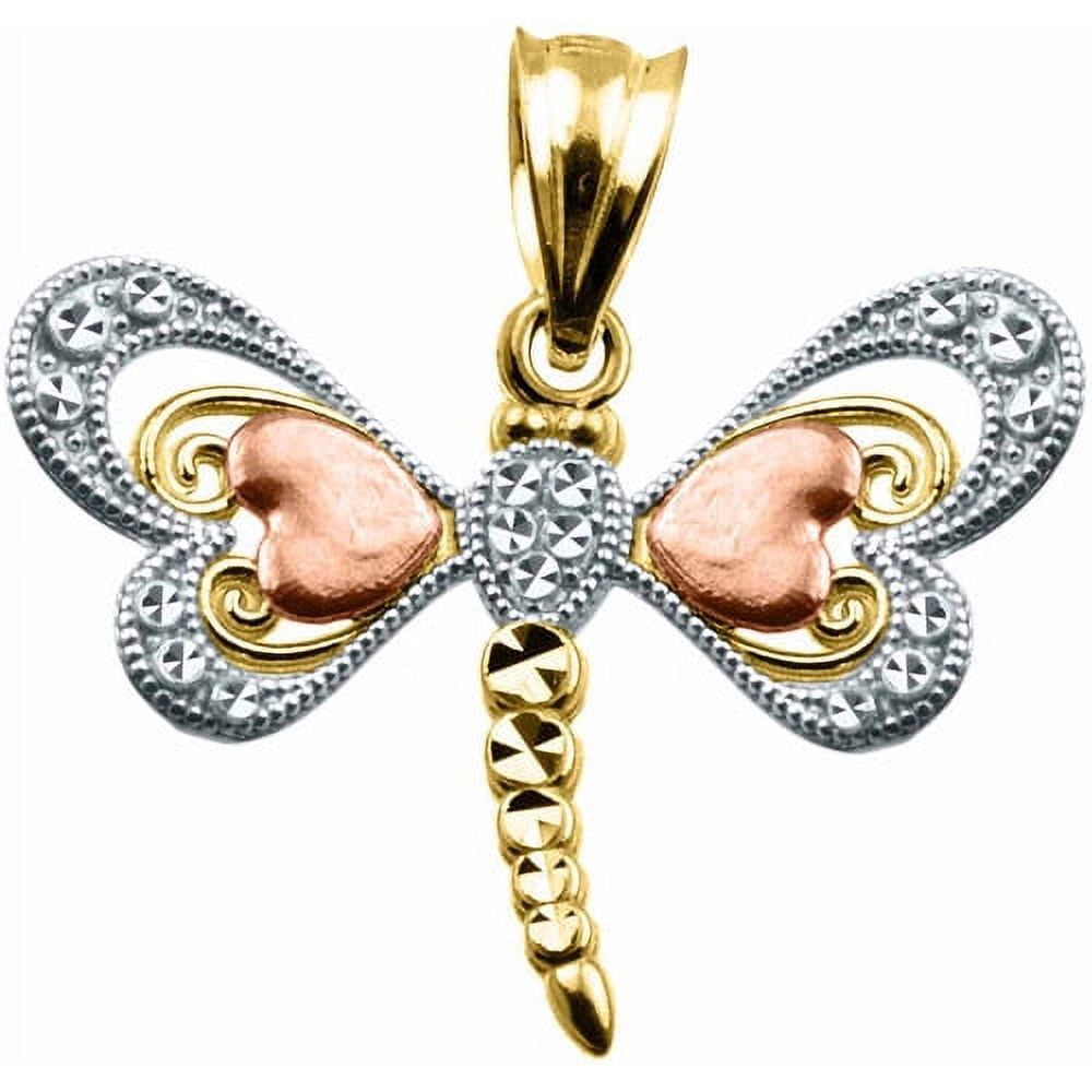 US GOLD Handcrafted 10kt Gold Tri-Color Dragonfly Charm Pendant