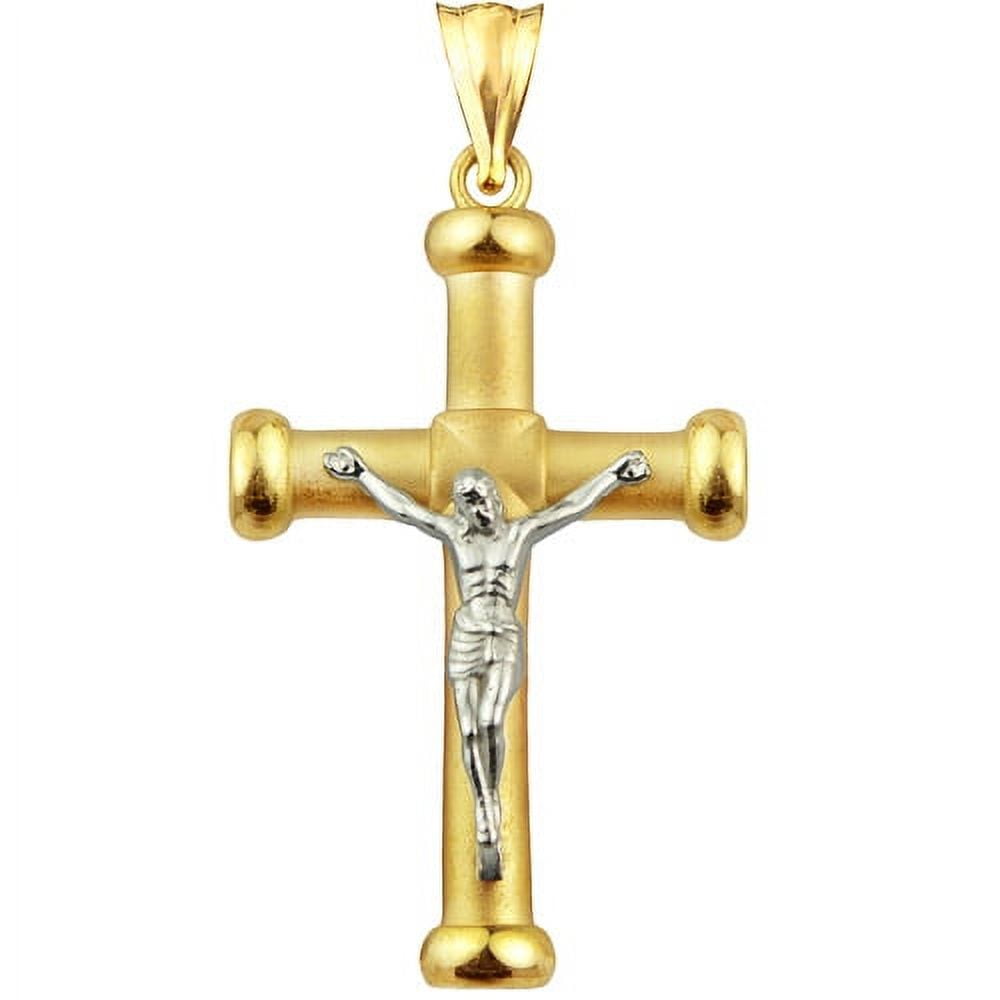 US GOLD Handcrafted 10kt Gold Two-Tone Crucifix Charm Pendant