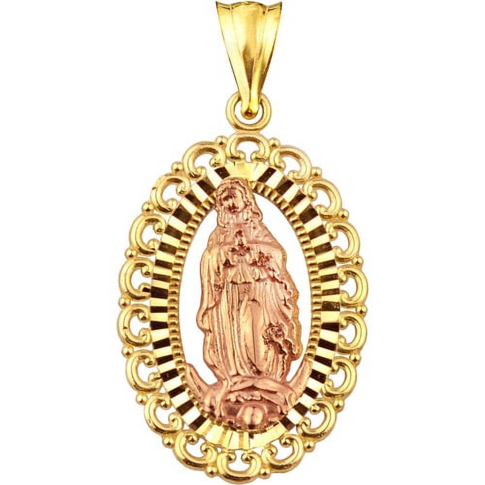 Solid 10K White Gold Miraculous Medal Virgin Mary Pendant, 3/4, Catholic