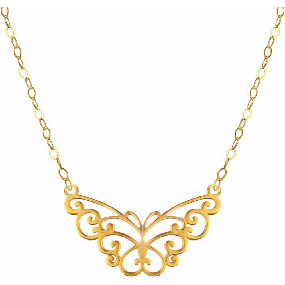 US GOLD Handcrafted 10kt Yellow Gold High Polish Butterfly Necklace, 17.50"