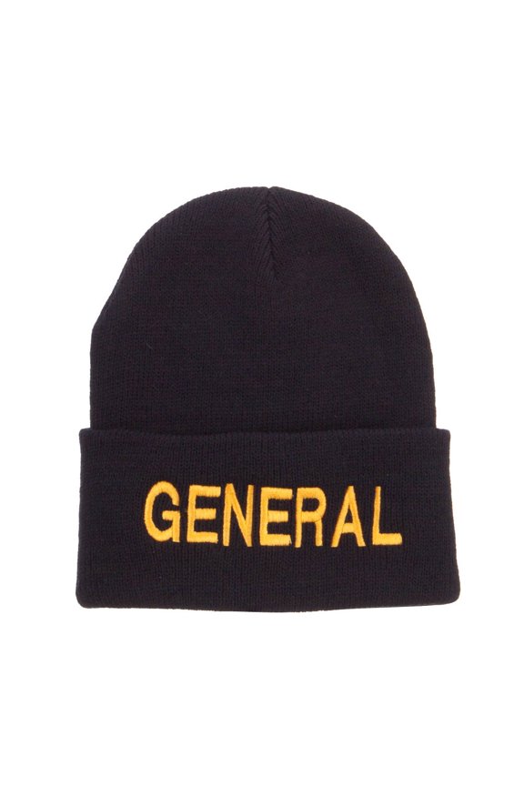 US General Embroidered Long Beanie - Black OSFM