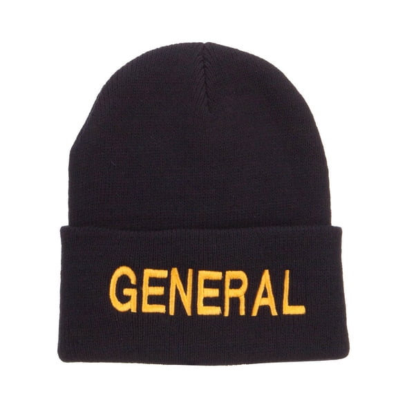 US General Embroidered Long Beanie - Black OSFM