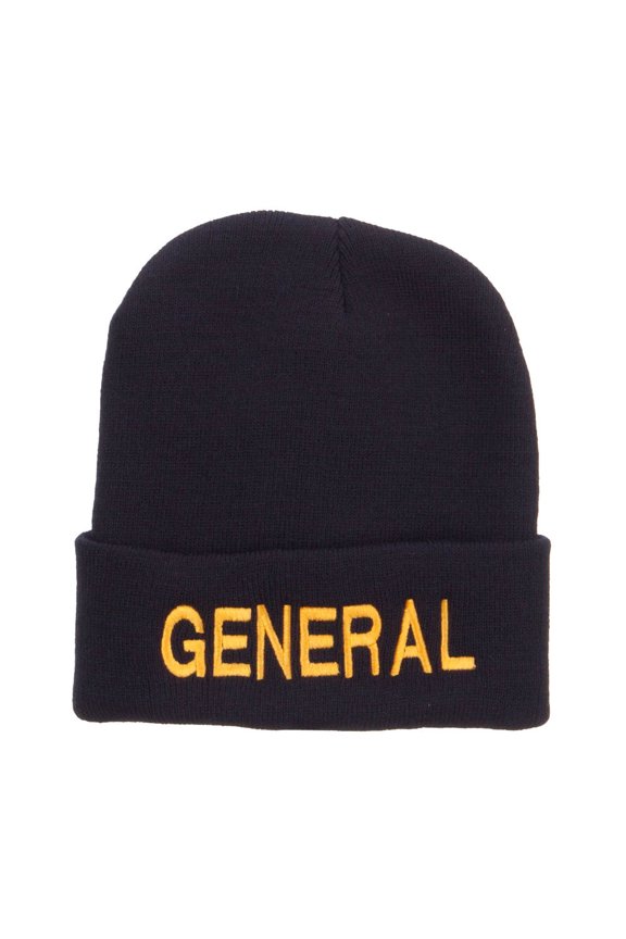 US General Embroidered Long Beanie - Navy OSFM