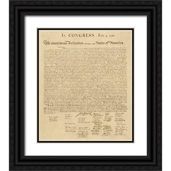 US Government 15x17 Black Ornate Wood Framed with Double Matting Museum Art Print Titled - U.S. Declaration of Independence - Decorative Sepia