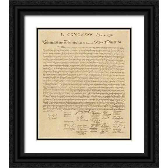 US Government 15x17 Black Ornate Wood Framed with Double Matting Museum Art Print Titled - U.S. Declaration of Independence - Decorative Sepia
