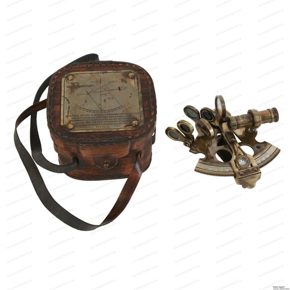 US HANDICRAFTS Antique Style Solid Brass Ship Sextant with Leather Box.