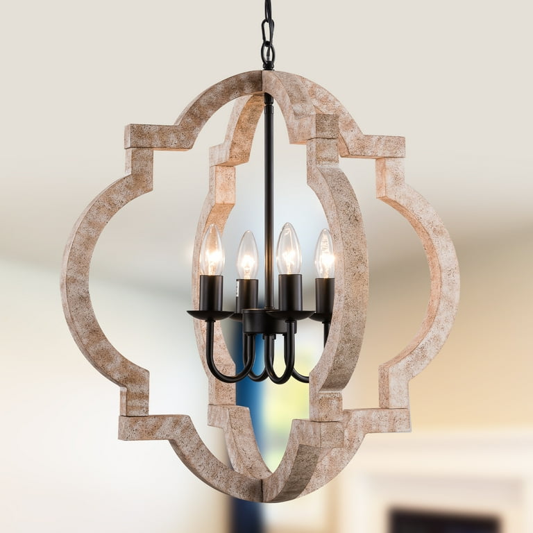 US HOME GOODS 4-Light Orb Chandelier, Rustic Farmhouse Candle 