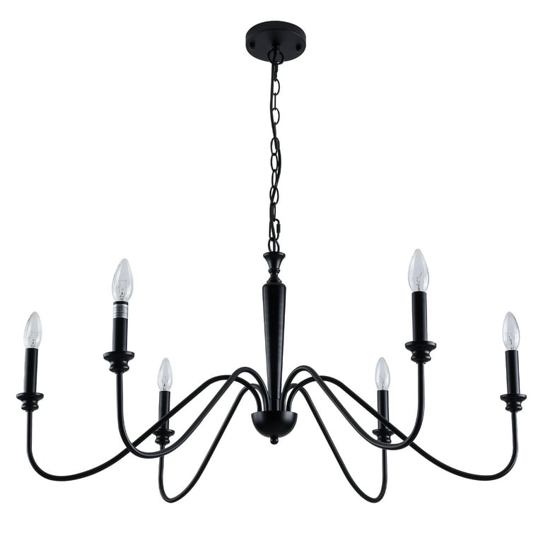 US HOME GOODS 6 Light Black Farmhouse Candle Chandelier Rustic Industrial Flush Mount Ceiling Light Fixture Metal Vintage Pendant Lighting for