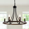 thumbnail image 1 of US HOME GOODS 6-Light Black Wheel Chandelier, Farmhouse Flush Mount Ceiling Light Fixture for Living&Dining Room Foyer Entryway, Metal Vintage Candle Pendant Lighting for Bedroom Hallway Kitchen, 1 of 4