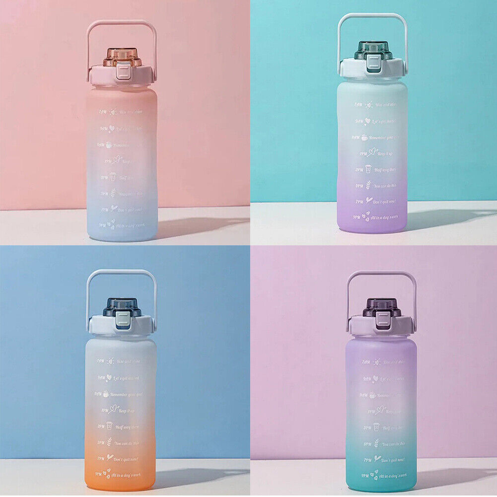 US Half Gallon 64 OZ Motivational Water Bottle Straw Time Marker BPA ...