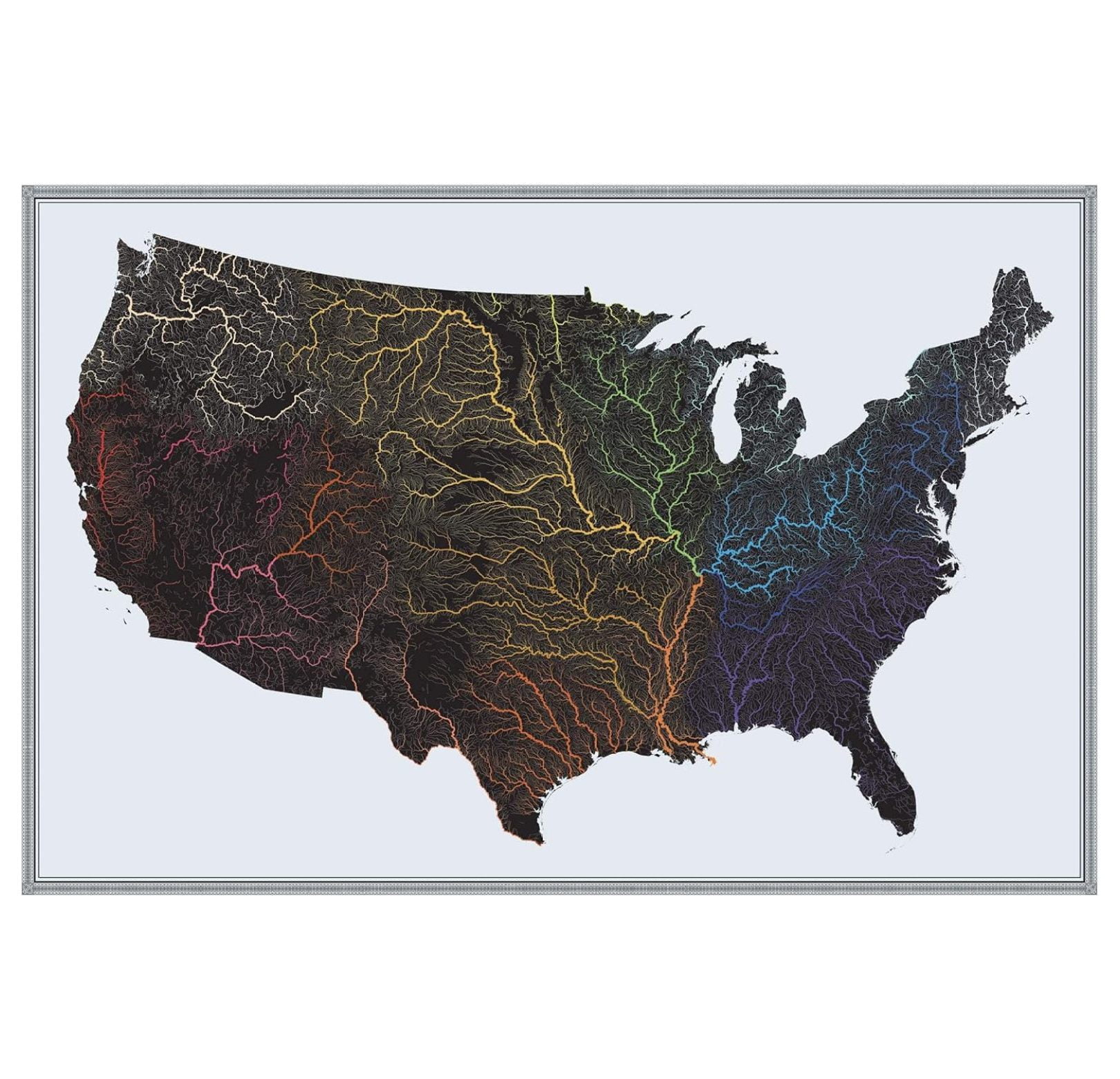 US Hydrological Map Map of United States Rivers & Basins 36” x 24