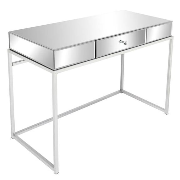 [US IN STOCK] Mirrored Console Table with 3 Drawers for Entryway/Hallway Silver Bedroom Desk Sofa Tables for Living Room