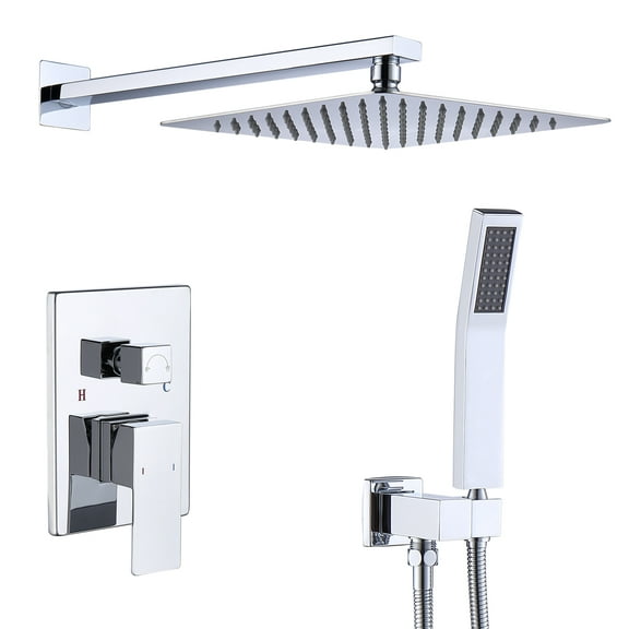 Bathroom Faucet 10 Inch Bathroom Luxury Rain Mixer Shower Combo Set Wall Mounted Rainfall Shower Head and Handheld System Shower Faucet Set Rough-in Valve Body and Trim Included