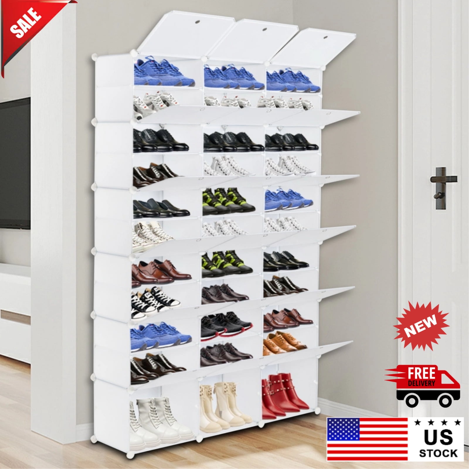 US IN STOCK Shoe Rack Organizer 36 Cube 12 Tier Shoe Storage Cabinet 72 Pair Plastic Freestanding Shoe Organizer DIY for Entryway Hallway Closet or Bedroom Dark Walmart