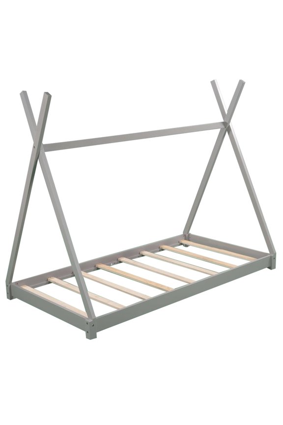 [US IN STOCK] Twin Size House Platform Bed with Triangle Structure,Gray