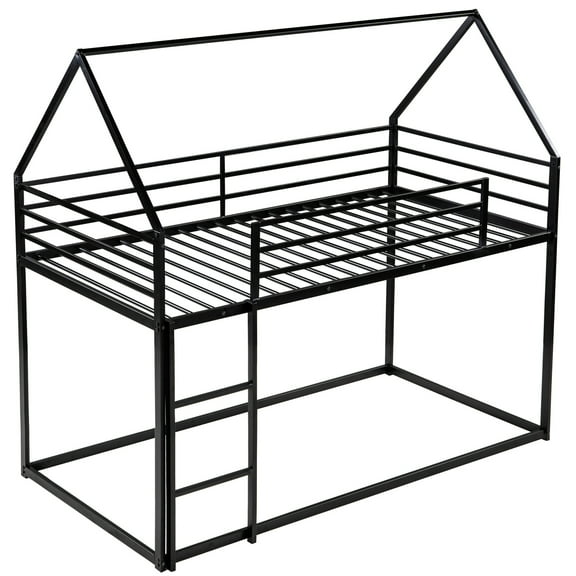 [US IN STOCK] Twin over Twin House Bunk Bed with Built-in Ladder,Black(Expected Next Arrival Time:7.01)