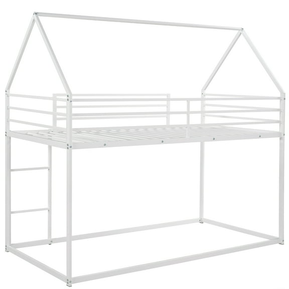 [US IN STOCK] Twin over Twin House Bunk Bed with Built-in Ladder,White(Expected Next Arrival Time:7.01)