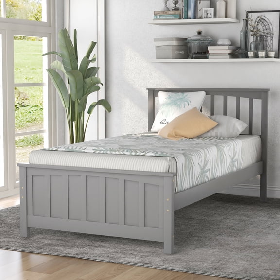 [US IN STOCK] Wood Platform Bed Twin size Platform Bed, Gray