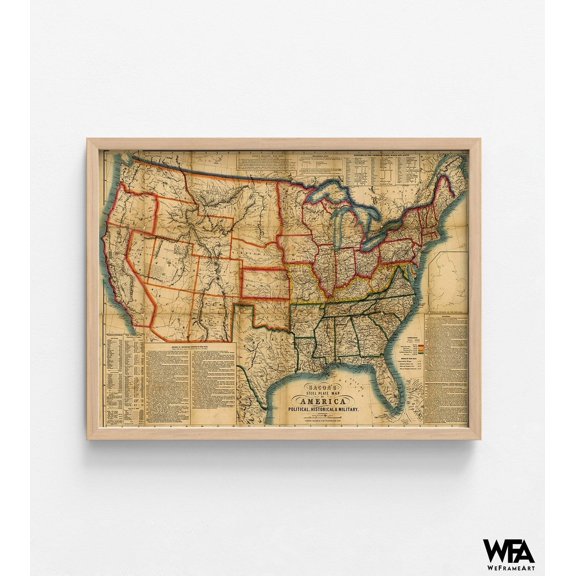 US In the Civil War Period 1863, Civil War Poster Print, US History Map, War Wall Decor, Historian Gift, History Teacher Classroom Decor