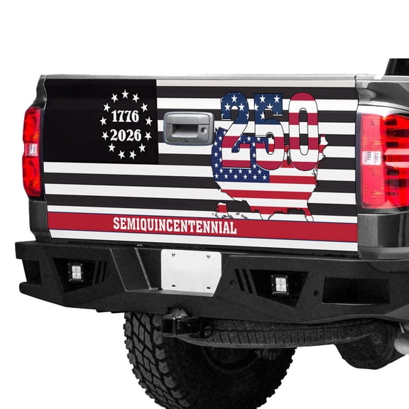US Independence 1776–2026 Tailgate Wrap, Black & White American Flag Freedom Truck Tailgate Decal, Patriotic USA Truck Tailgate Cover
