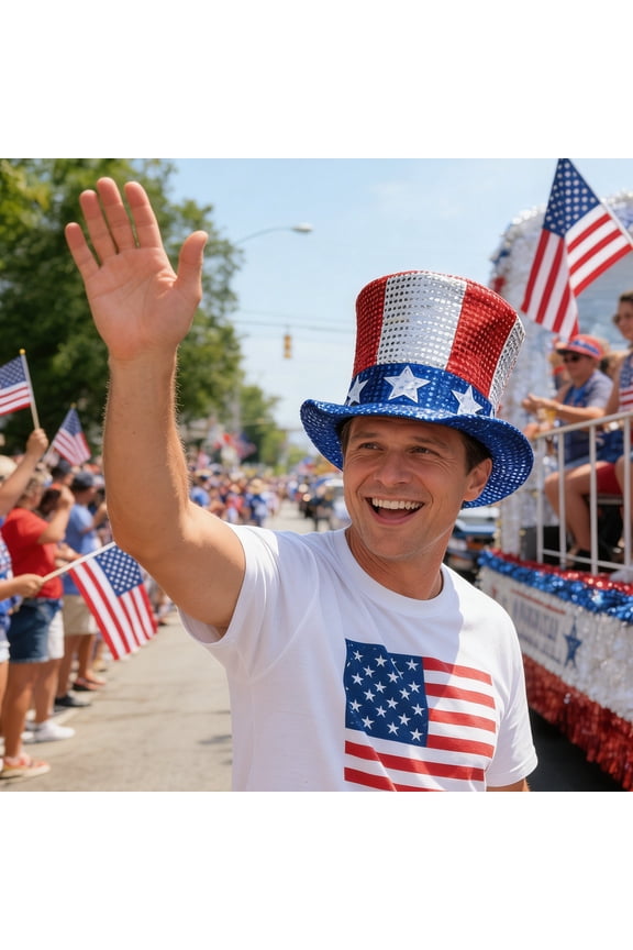 US Independence Day Flag Hat, Carnival Party Hat, Uncle Sam's Top Hat with Sequined US Flag Design