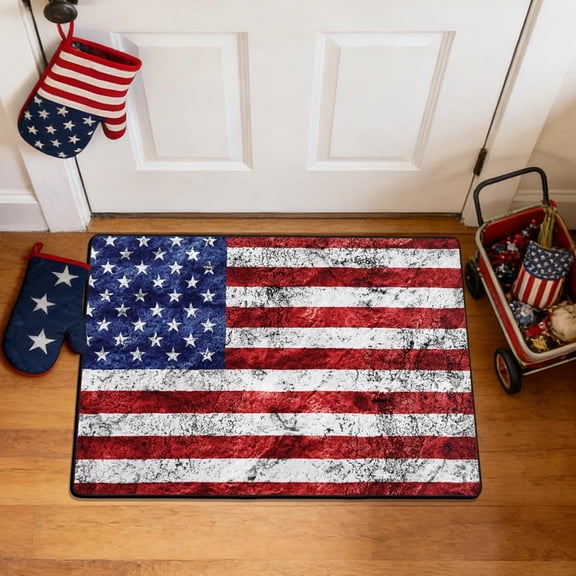 US Independence Day Patriotic Floor Mat, Flag Patterns Foot Mat for Patio Decorative Garden Flag Rugs Indoor Outdoor Entrance Non Slip Durable 17x29 Inch