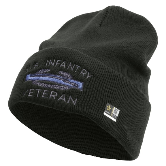 US Infantry Veteran Embroidered 12 Inch Long Knitted Beanie - DK Grey OSFM