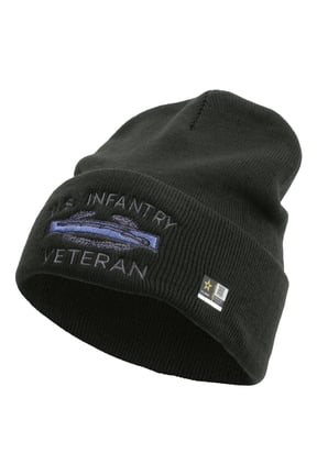 US Infantry Veteran Embroidered 12 Inch Long Knitted Beanie - DK Grey OSFM