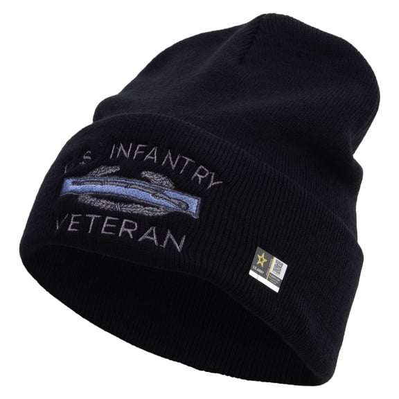 US Infantry Veteran Embroidered 12 Inch Long Knitted Beanie - Navy OSFM