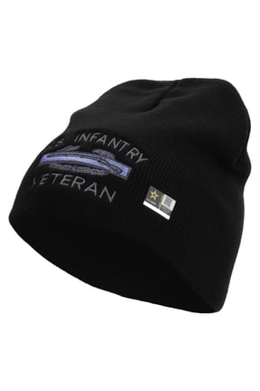 US Infantry Veteran Embroidered 8 Inch Knitted Short Beanie - Black OSFM