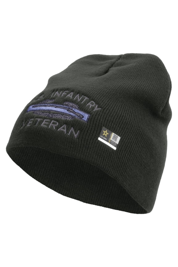 US Infantry Veteran Embroidered 8 Inch Knitted Short Beanie - DK Grey OSFM