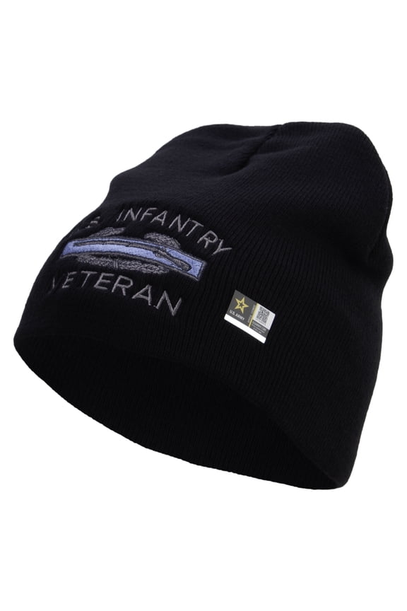 US Infantry Veteran Embroidered 8 Inch Knitted Short Beanie - Navy OSFM