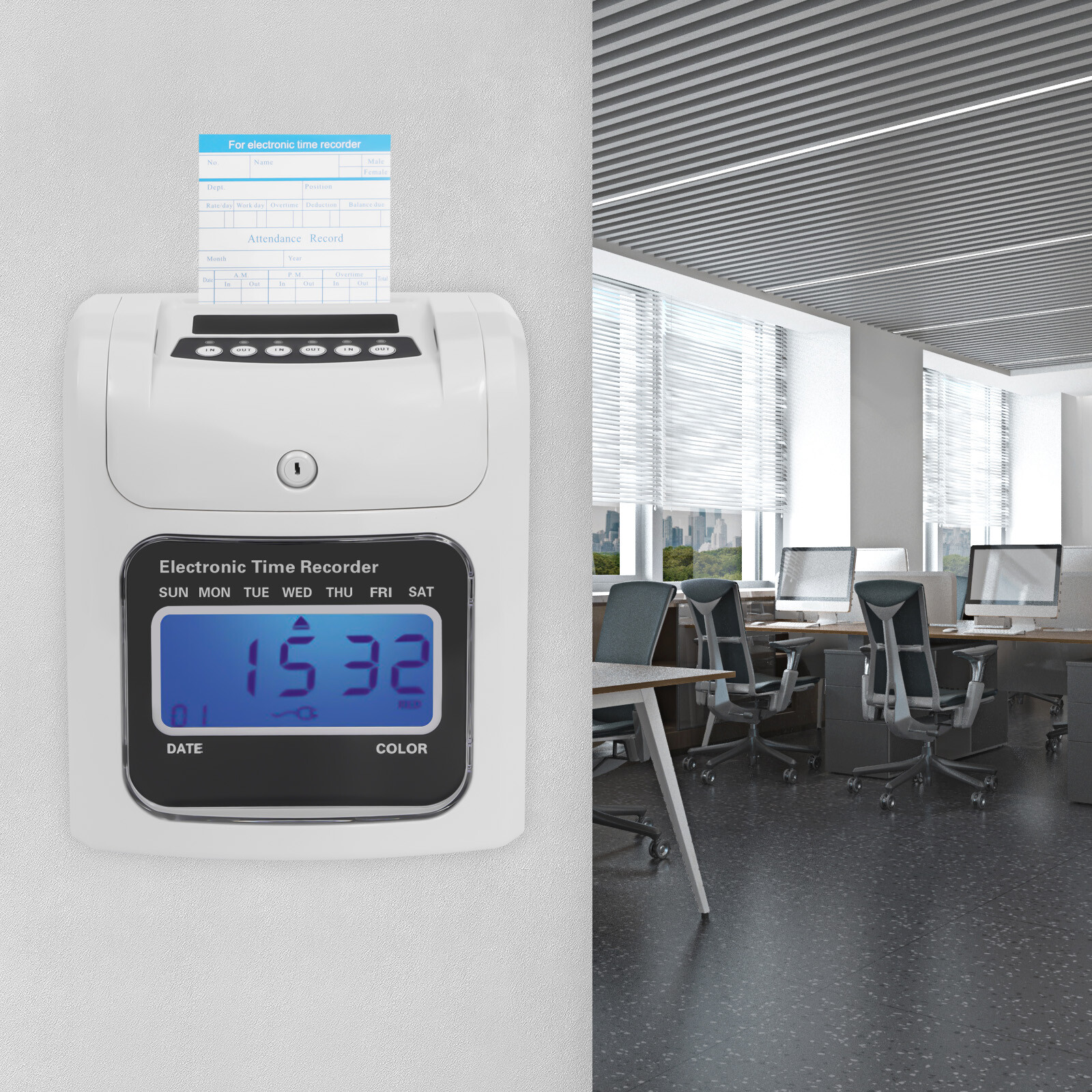 US LCD Employee Attendance Machine Time Clock Punch Card Machine ...