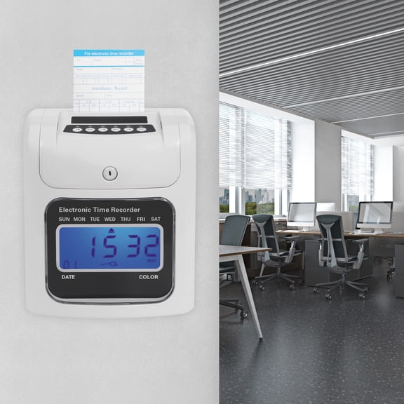 US LCD Employee Attendance Machine Time Clock Punch Card Machine Office+50 Cards