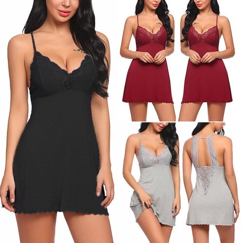 US Ladies Lace Floral Nightdress Lingerie Sleepwear Dress Robe Nightie Gown 2019