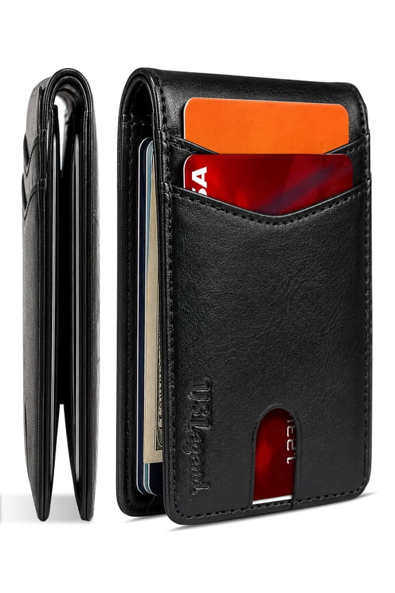 Wallet for Men Slim RFID Blocking Mens Wallet Leather Bifold Sleek, 13 card + 2 ID slots