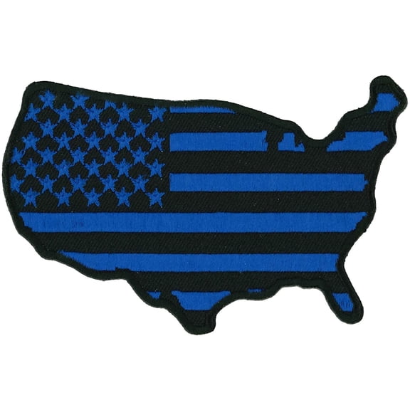 US MAP BLUE COUNTRY FLAG PATCH, US Flag Embroidered Artwork Heat Sealed Backing Sew-On / Iron-On Patch - 4" x 2.75"