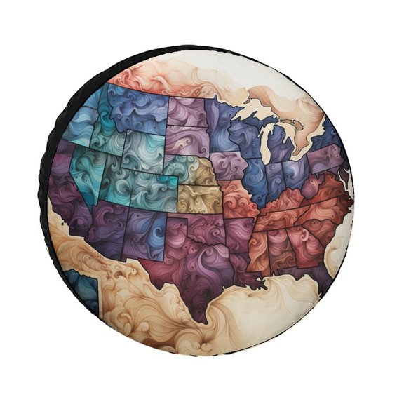 US MAP Camping Spare Tire Cover Vintage Nautical Maps Weatherproof Universal Wheel Protectors for Fit for SUV Truck Travel Trailer 12inch