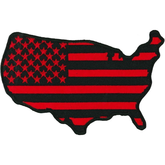 US MAP RED COUNTRY FLAG PATCH, US Flag Embroidered Artwork Heat Sealed Backing Sew-On / Iron-On Patch - 4" x 2.75"