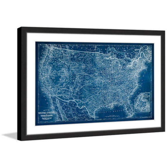 "US Map Blueprint" Framed Painting Print