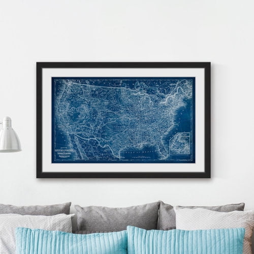 "US Map Blueprint" Framed Painting Print