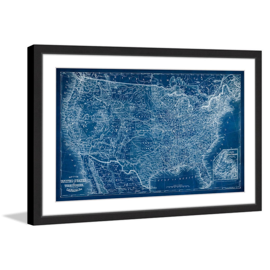 "US Map Blueprint" Framed Painting Print