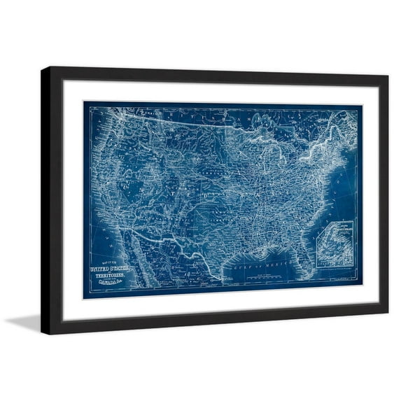 "US Map Blueprint" Framed Painting Print