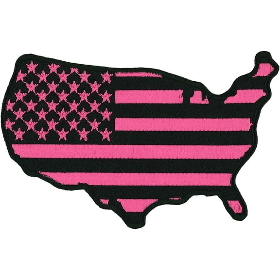 US Map Pink Country Flag Patch, Embroidered Heat-Sealed Backing Sew-on/Iron-on Patch - 4"x2.75"