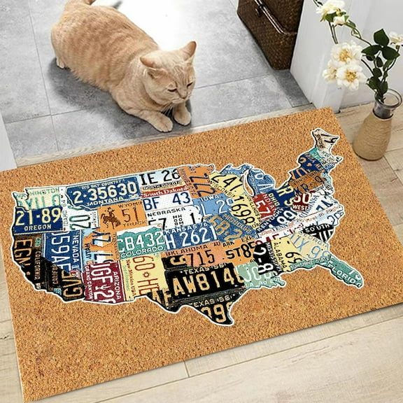 US Map Print Brown Floor Mat