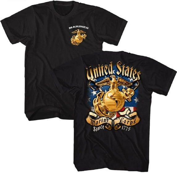 US Marine Core USMC Enlisted And Flag Black Adult T-Shirt Xlt ***F&B***