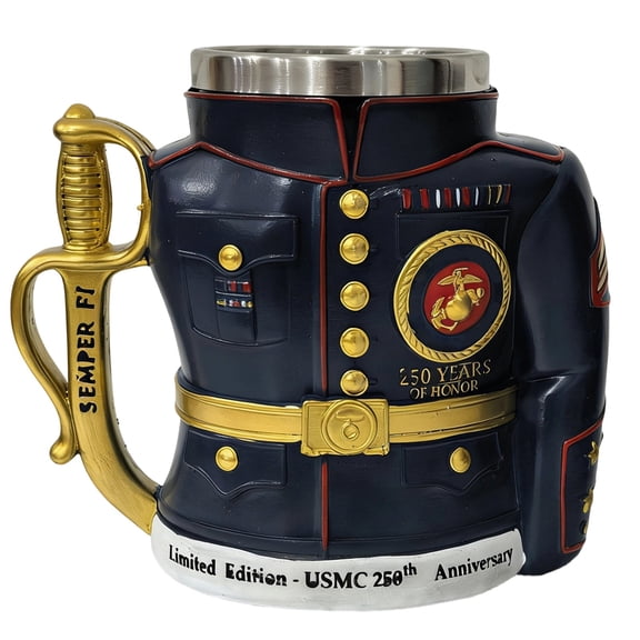 US Marine Corps Commemorative Mug, 250th Anniversary Limited Edition Collector's Cup, Military Uniform Ceramic Mug, Semper Fi Sword Handle Cup